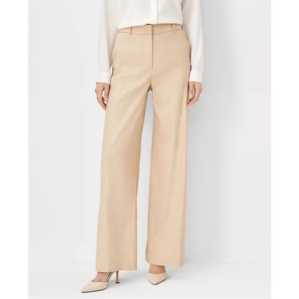 Ann Taylor Wide Leg Trouser Pant in Linen Blend Cream Beige Khaki size 12